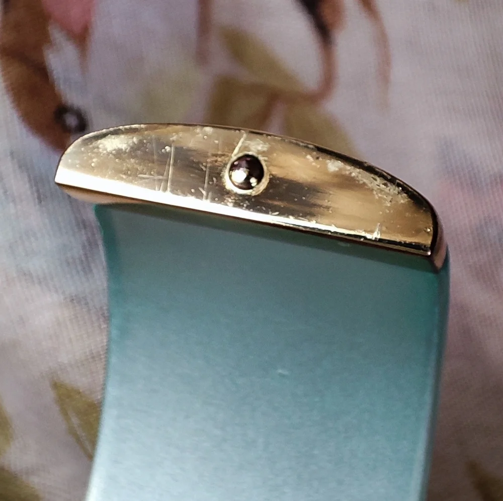 Icy Frosted Light Aqua Blue Moonglow Lucite Clamper Vintage Gold Tone Bracelet